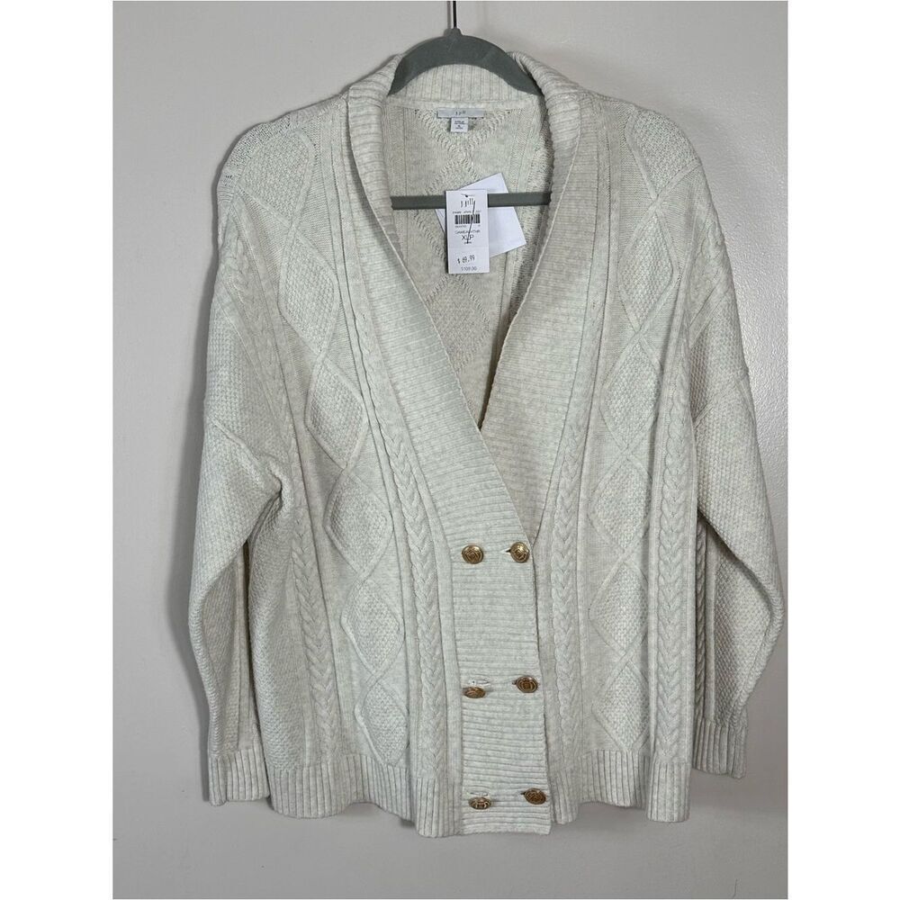 J. Jill Cream Cable-Knit Shawl Collar Cardigan - Picture 2 of 12